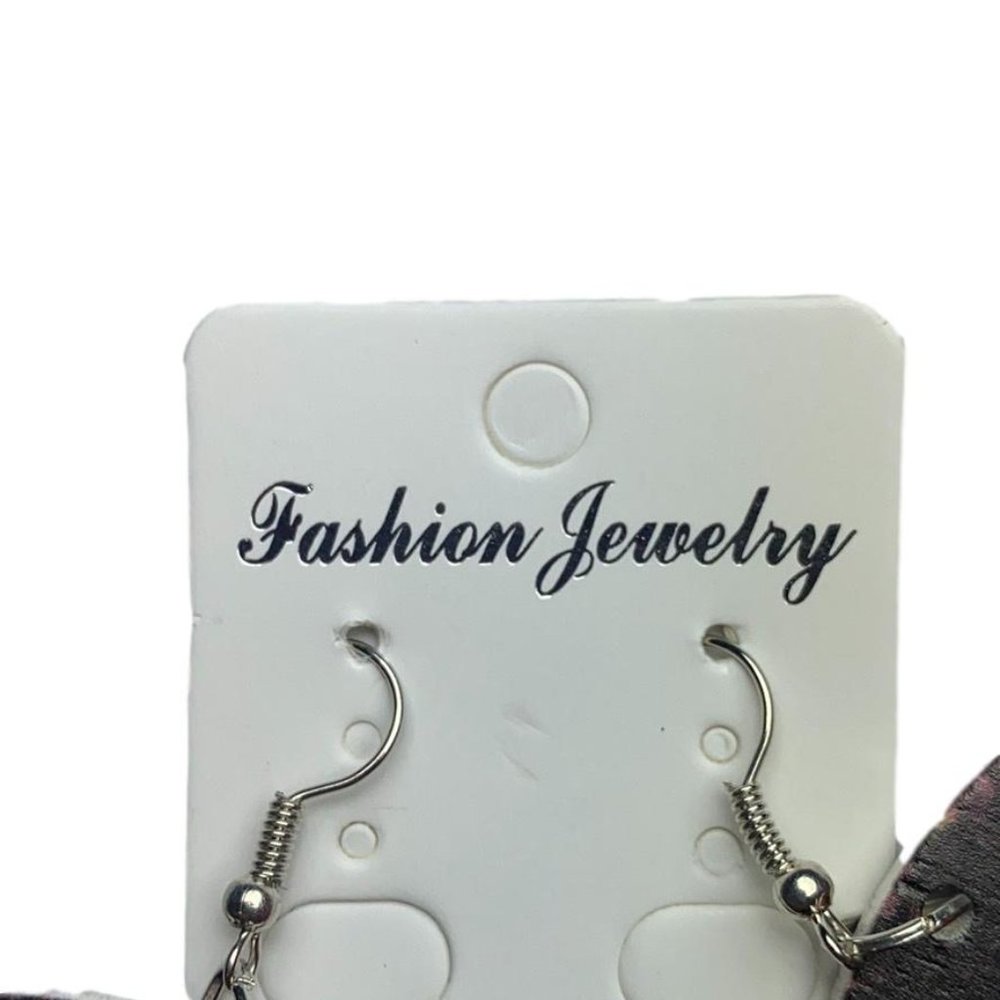 Wooden hand painted drop earrings - Picture 5 of 6